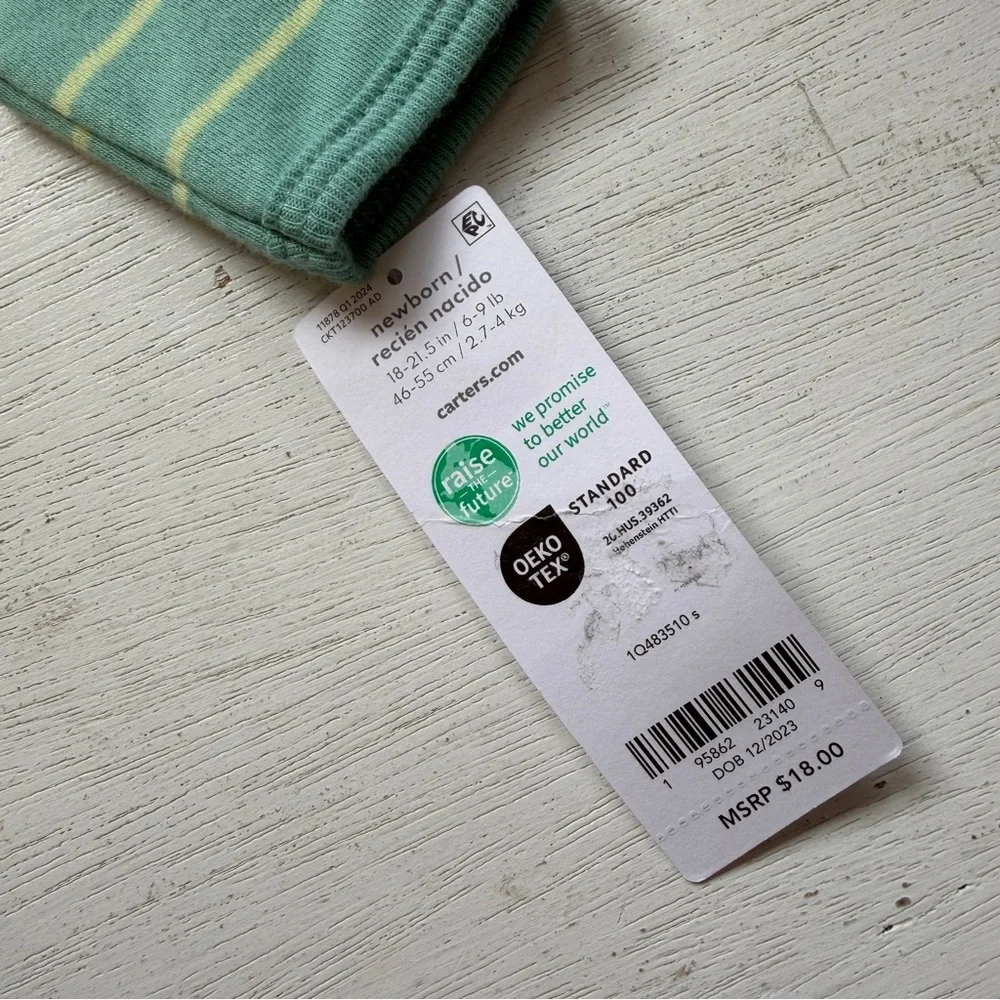 NWT Carters Footie Pajama Stripe Chameleon Lizard Newborn‎ Green Pascal Tangled